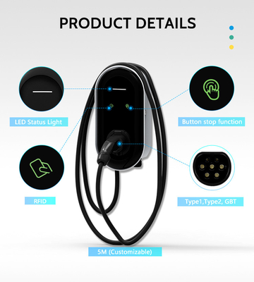 22kw EV ウォールボックス 充電器 3 段階 2 タイプ 32a 家庭用充電ステーション 380v 入力電圧
