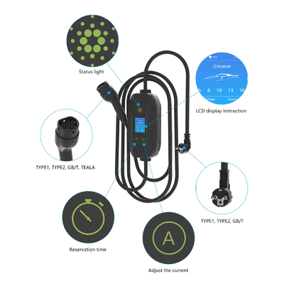 壁掛けシングルフェーズ3.5kwポータブルEV充電器 プラグ充電と隔離検出