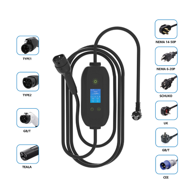 壁掛けシングルフェーズ3.5kwポータブルEV充電器 プラグ充電と隔離検出